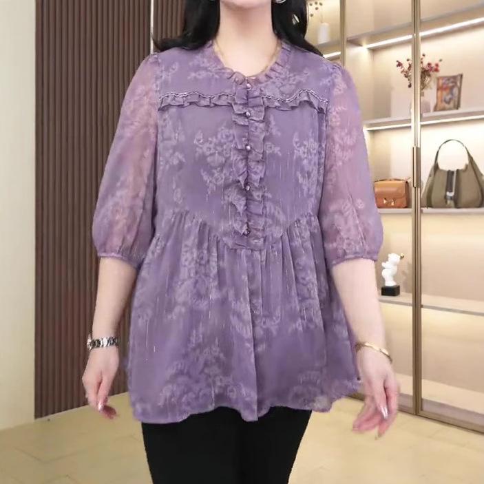 

Summer Chiffon Print Rich Lady Fashion Plus Size Top 4XL (180-200 jin)