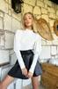 Women's Blouse New Season Fashion Black High Collar Princess Sleeve Waist Stitching Detailed Crepe Knitted Blouse