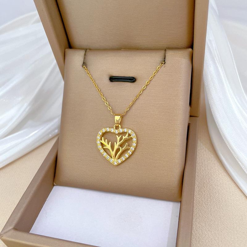 Liebe Hirschgeweihe Leichter Luxus Temperament Wunderschöne Voll-Diamant-Halskette Damen Vielseitige Schlüsselbein-Kette Titanstahl-Kette