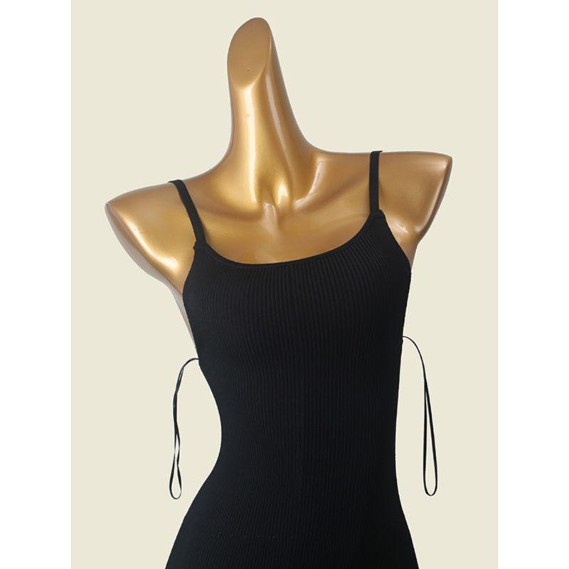 American Fashion Brand Beauty Back Suspender Skirt Fashion Wind Black Texture Square Collar Knitting Dress