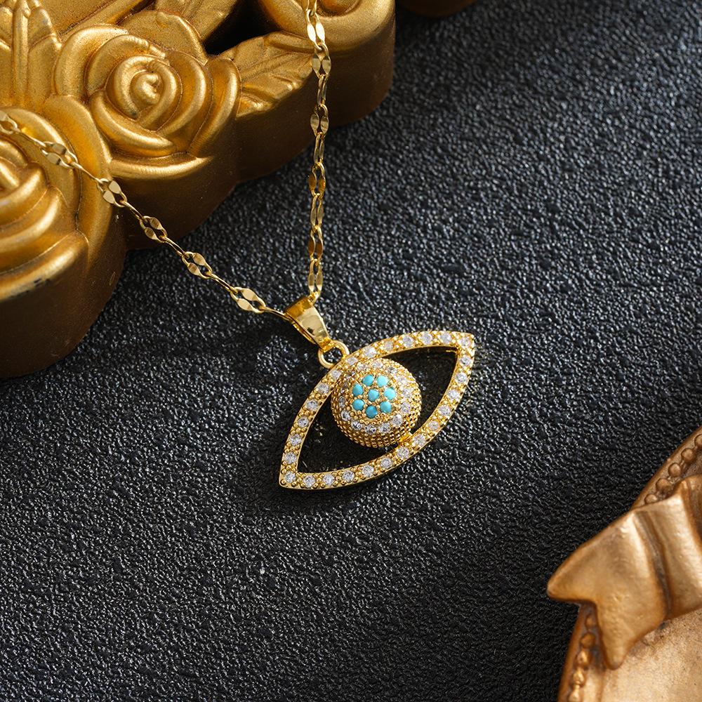 Copper Micro-Inlaid Zircon Rotating Full Diamond Blue Eye Pendant Necklace