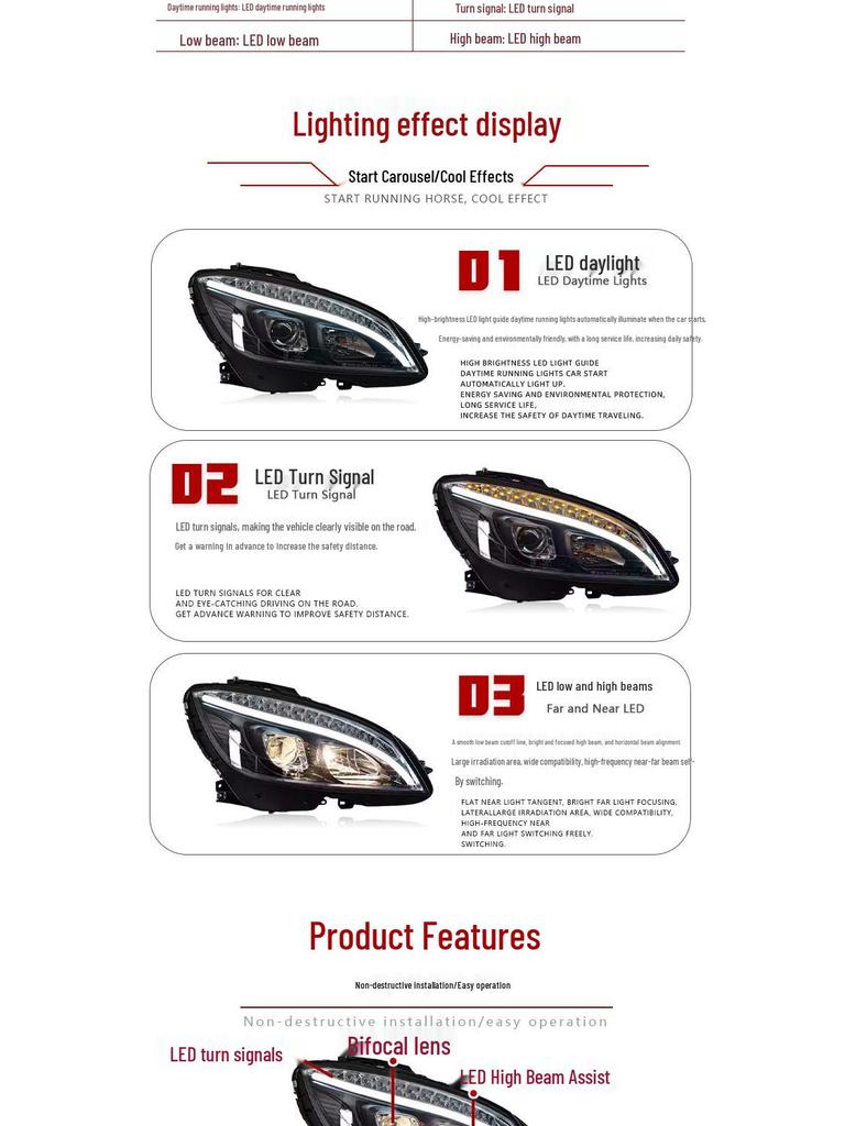 07-10 Mercedes-Benz C-Class W204 LED Headlight Assembly with Daytime Running Lights & Dynamic Turn Signals
