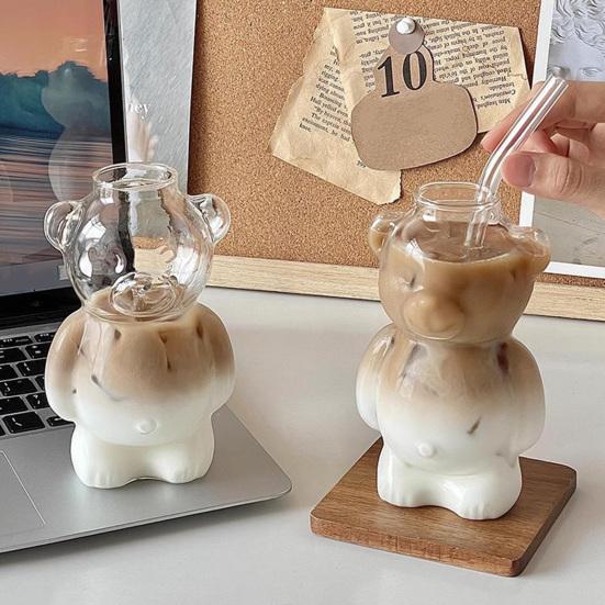 Yousheng 320ml Water Cup Bear Shape Glass Mug Heat-Resistant High Borosilicate Glass Coffee Tea Juice Drinking Bottle