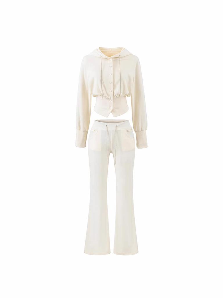 Spring 2026 Women's Diamond Chain Hooded Cardigan & Flare Pants Set