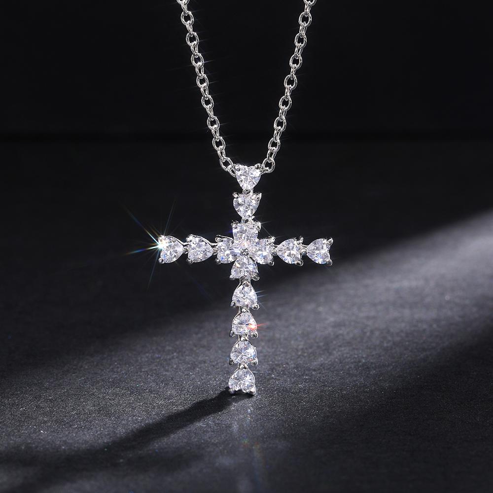 Huitan Delicate Crystal Heart Cross Pendant Necklaces for Women Shiny CZ Nice Anniversary Gift Fashion Versatile Female Necklace