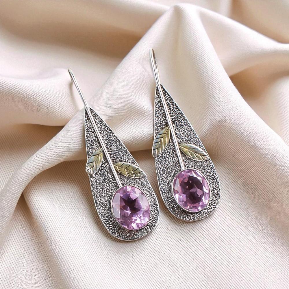 Natural Morganite Gemstone 925 Sterling Silver Jewelry Handmade Earrings 2.00" EE-72-10