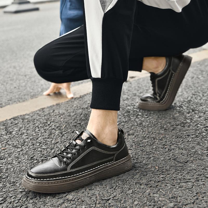 British Trend Khaki Men's Mountaineering Shoes Thick Soled Anti Slip Men's Business Casual Shoes Commuting Work Driving Shoes