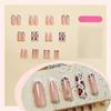 24Pcs Long Square False Nail Glossy White French Tip Full Covers Leopard Press on Nail Manicure For Any Occasion