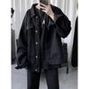 Unisex Black Denim Jacket Oversized Loose Fit Workwear Style Short Cropped Biker Chic Outerwear Casual
