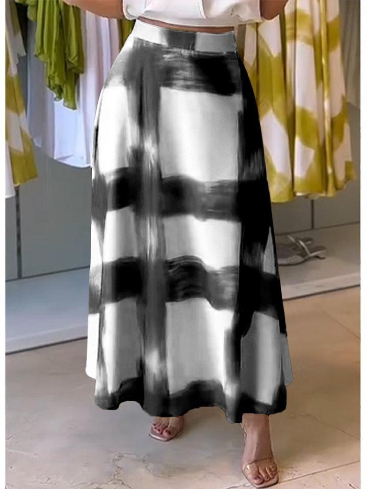 Women's Plaid Print Long Skirt A-Line High Waist Maxi Skirt Casual Comfortable Lightweight Fabric Skirt for Daily Wear and Outdoor Activities
