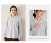 Women's Pure Cashmere Stripe Knit Polo Collar Cardigan Sweater - Autumn/Winter Long Sleeve