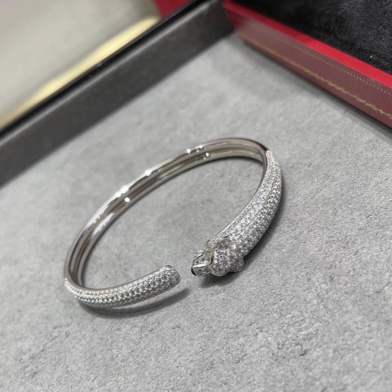 Leopard Head and Tail Diamond Bracelet Female Green-eyed Cheetah Bracelet Opening Adjustable Full Diamond Leopard Head Bracelet