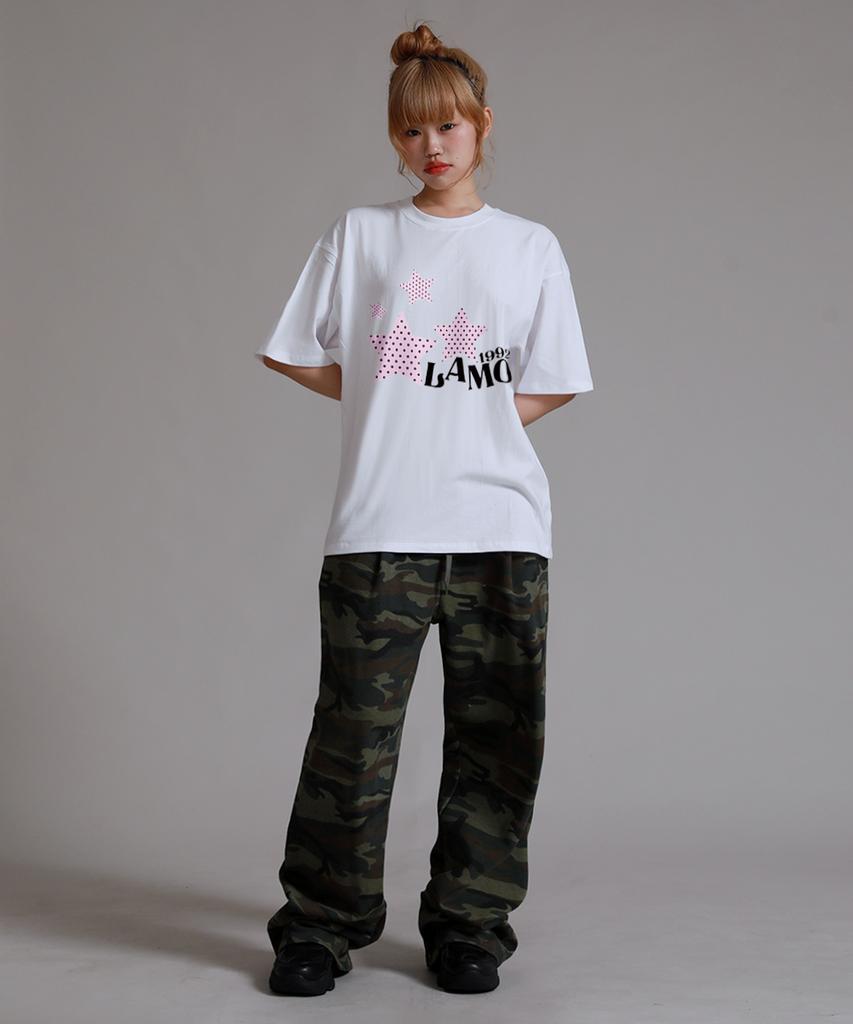 LIKE THE MOST Pattern Star Lamo Oversized Short Sleeve T-Shirt_White