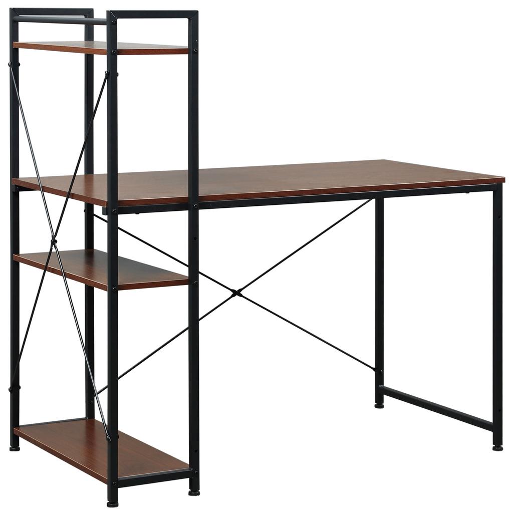 Corner Desk with Storage Industrial Design with Bookcase 3 Shelves Particle Board Walnut Look