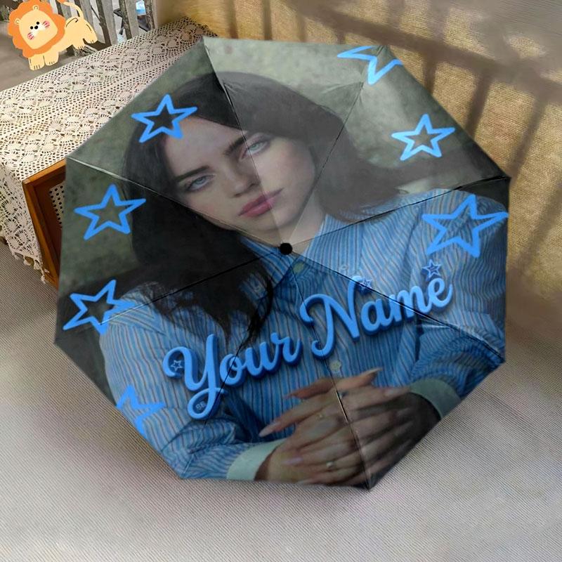 1 PC Automatic Folding Umbrella - Billie Eilish Custom Name Pattern, Portable & Foldable Design with 8 Ribs, Christmas Birthday Gifts