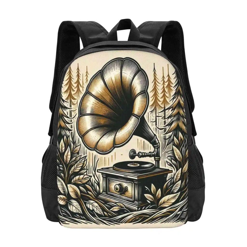 Forest Symphony On Vintage Vinyl Hot Sale Schoolbag Backpack Fashion Bags Phonograph Nature Music Vinyl Forest Retro Vintage