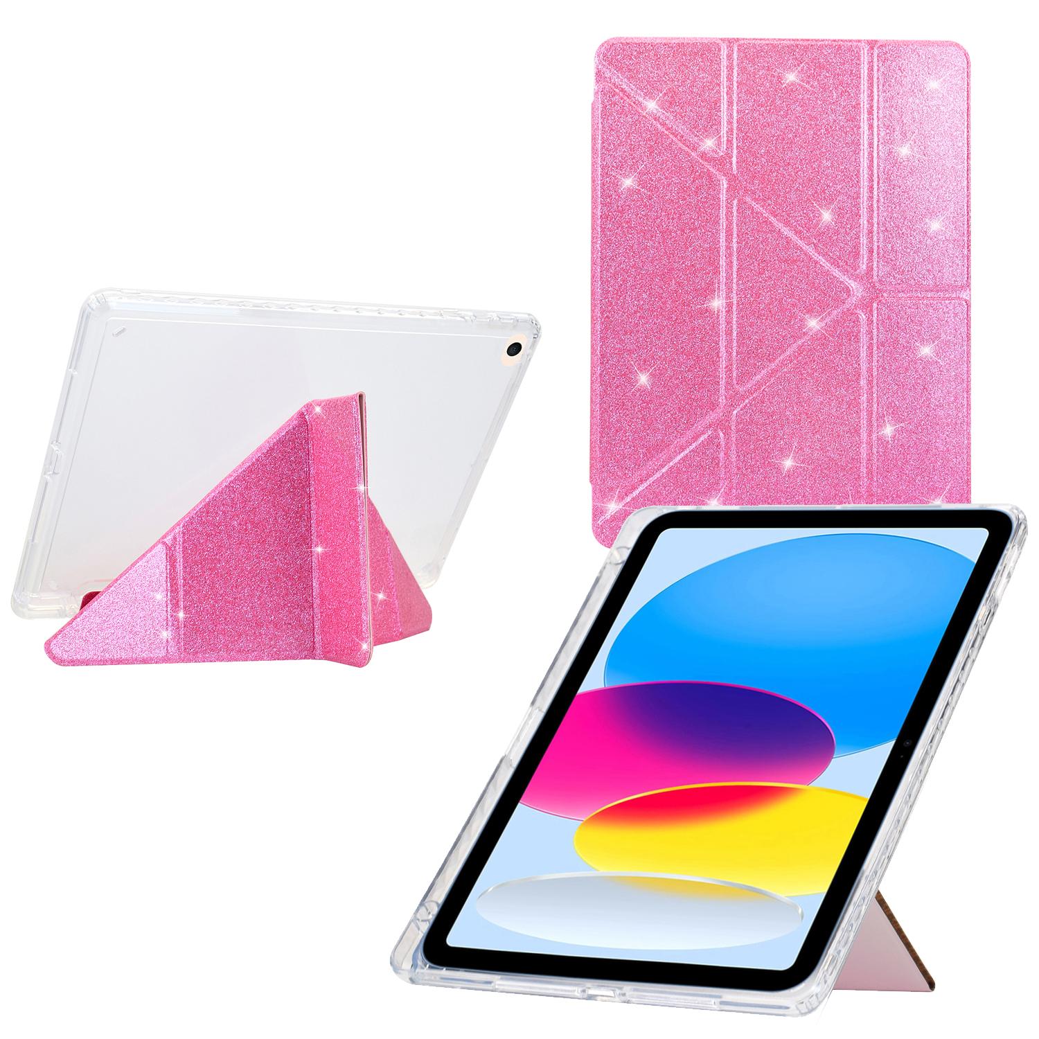 

Tablet Case For iPad 9.7-inch (2018)/(2017)/Air 2/Air (2013) Y-Fold Stand Glitter Leather TPU Acrylic Clear Cover Pink