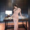 Net Red Retro Sexy Elegant Mesh Flower Color Modified Cheongsam Dress Temperament Slim Thin Package Hip Mid-length Dresses