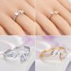 Women's Double Love Heart Open Ring Shiny Zircon Copper Wedding Bridal Jewelry