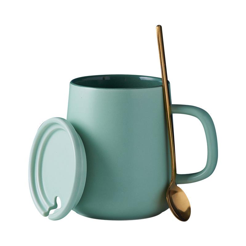 Contrast Color Nordic Ceramic Mug Creative with Lid with Spoon Water Cup Gift Box Simple Coffee Cup Large Capacity
