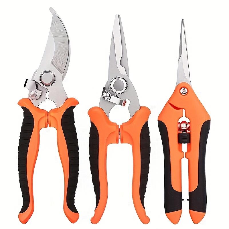 3pcs Garden Pruning Shears Set - Stainless Steel, Non-Slip Handles, Labor-Saving High-Tension Springs, Metal Blade Trimmers for Efficient Gardening