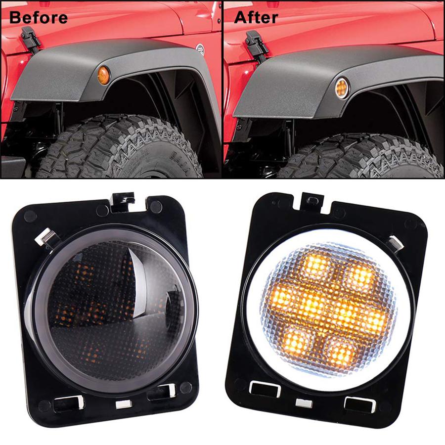 2pcs Front Fender Side Marker Led Light Angel Eye For Jeep Wrangler JK 2007-2017