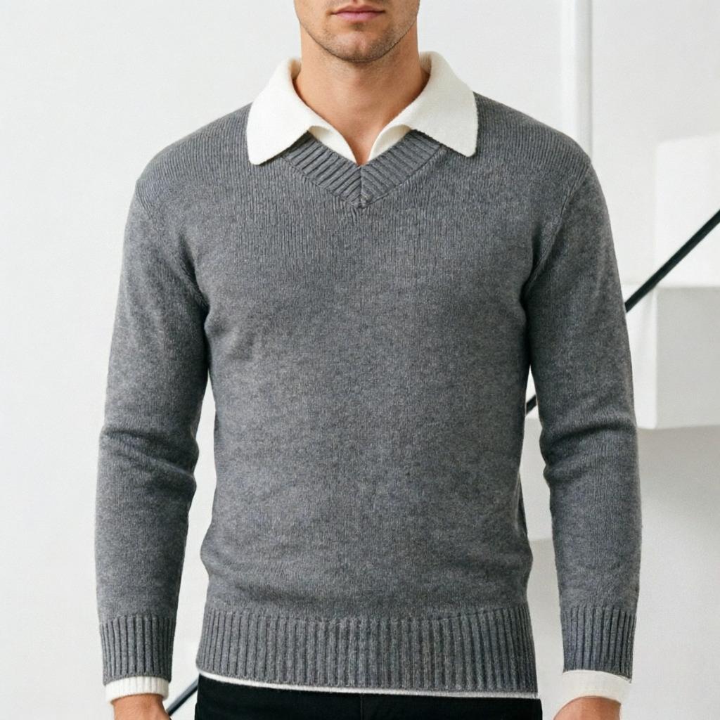 Herren Slim Fit Pullover Business Casual Pullover Strickoberteile Herbst Winter Warme Outfits Gemütlich Weiche Strickpullover Revers Langarmoberteile für Herren