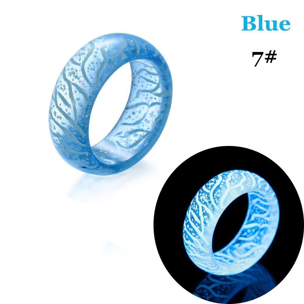 

Модный размер 7-11 Флуоресцентный дизайн Смоляное кольцо на палец Светящееся кольцо Светящееся в темноте 7 синий