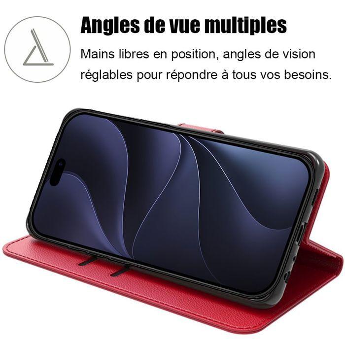 Coque pour iPhone 18 Pro, Protection Flip Case Cuir Synthétique Anti-Rayures Rouge