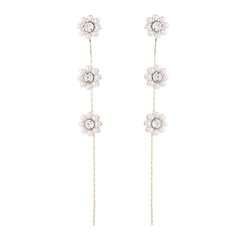 S925 Silver Flower Pearl Tassel Earrings for Women
