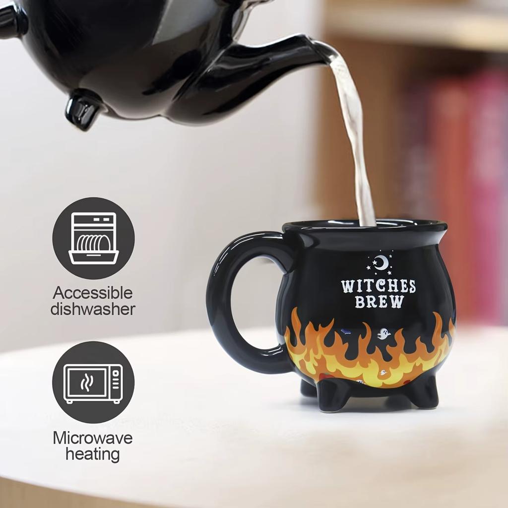 Witches Brew Cauldron Mug Magic Heat Color Changing Ceramic Coffee Tea Cup 300ml Halloween Novelty Gift for Witch