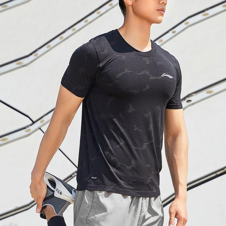 Li Ning Running Series Reflective Logo Quick-Dry Slim Fit Sports Crew Neck Short Sleeve T-Shirt Men Tops Black ATSR073-5