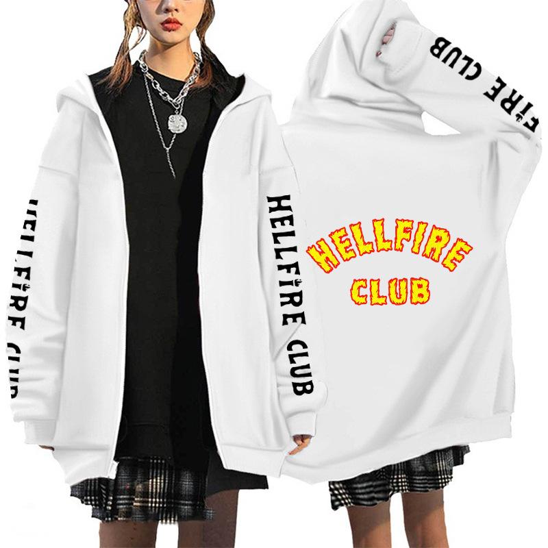

Hellfire Club Letters Printed Women Men s Jackets Hooded Coats Casual Zipper Sweatshirts Male Tracksuit Fashion Jacket Mens Clothing Outerwear XXS білий