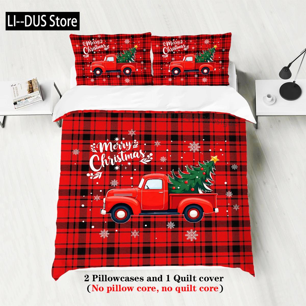 

3pcs Merry Christmas Themed Pattern Bedding set, Reindeer And Christmas tree, For Teenagers And Adults bedroom, A Christmas Gift 135x200cm