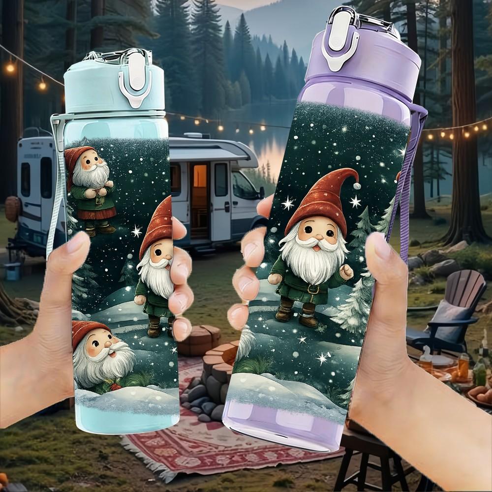 1PC Santa Bear Snow Winter Christmas Print 750ml Color Plastic Sports Water Bottle Leakproof Flip Straw Lid Suitable for Sports Office Home Use