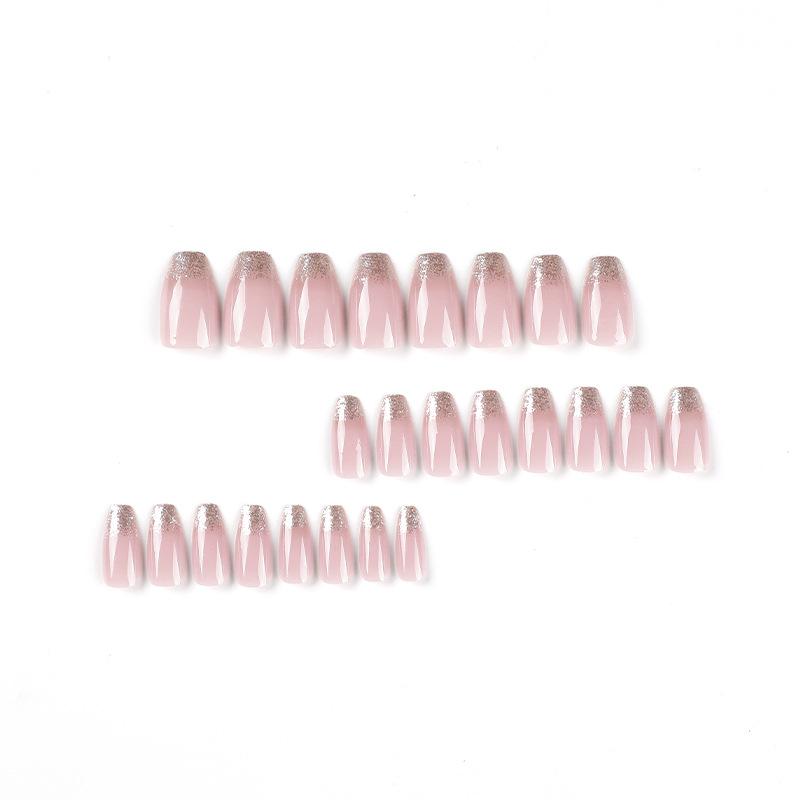24 Teile/satz Schnelle Nägel Kurze Ballett Glitter Falsche Nials Aufkleber Tragbare Wasserdichte Maniküre Fertig Nägel