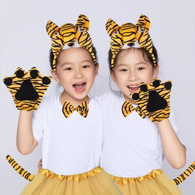 1/3/4/5Pcs Kids Girls Tigre Costume Accessories Set Tigre Ears Headband Bowtie Tigre Tail Tutu Skirt for Animal Party