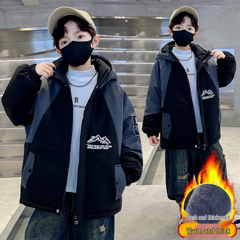 Boys' 2025 Winter Hooded Cotton Parka: New Style Fleece-Lined Coat for Autumn and Winter