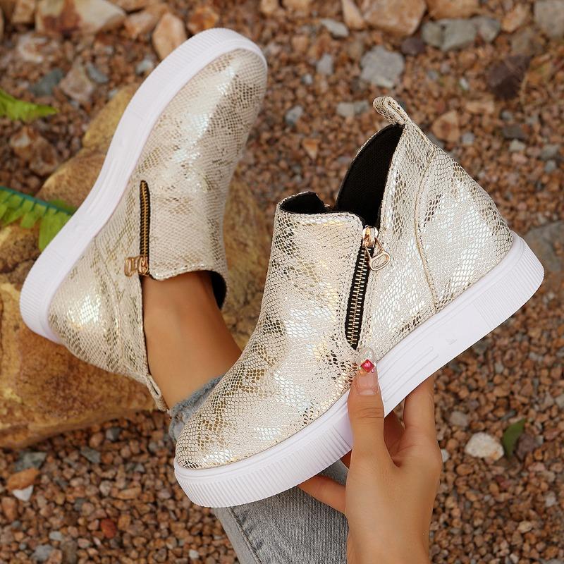 Fashion Autumn New Round Toe Side Zipper Platform Non-slip Wear-resistant Flats Inside Heightening Single Shoes