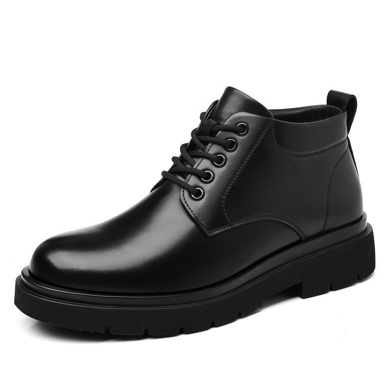 Martin Men s 2024 Autumn/Winter Height-Enhancing Velvet-Lined Leather Casual Boots, Black 39