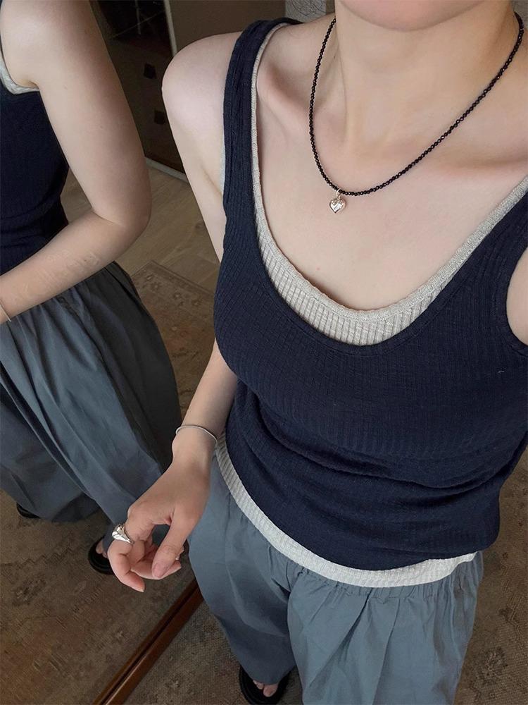 

American Style Two-Piece Knit Camisole Vest - Women s Slim Fit Summer Outerwear Set S темно-синий
