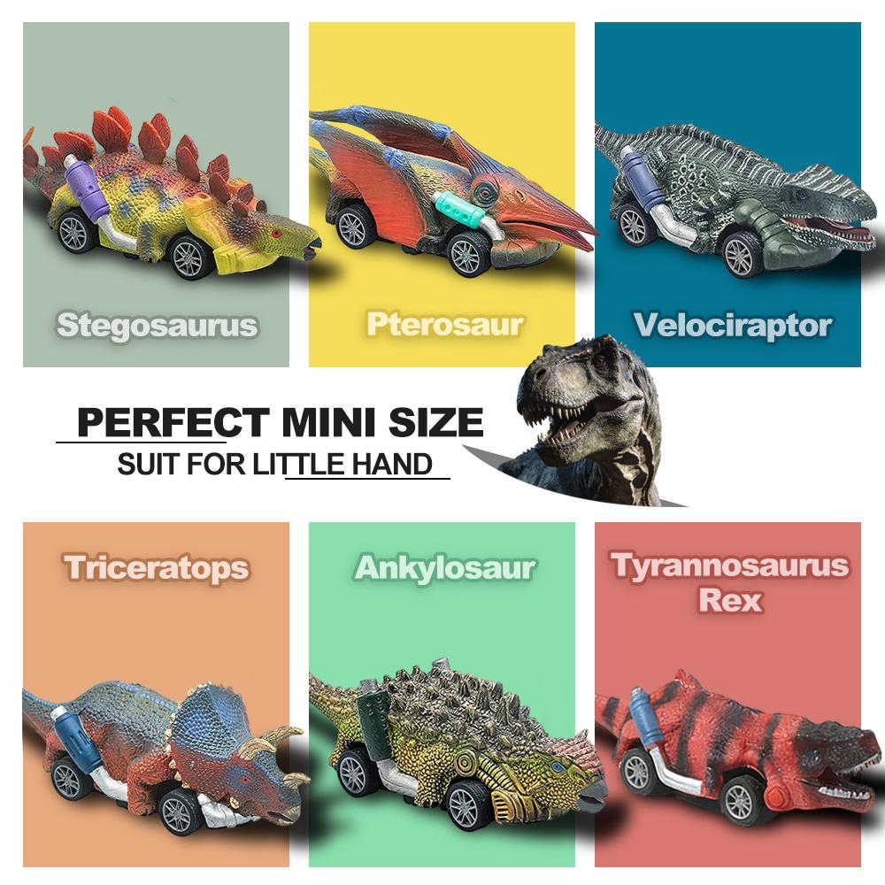 6Pcs Dinosaur Pull-Back Toy Cars, Kids Interactive Dinosaur Race Game Vehicle Playset, No Battery Required