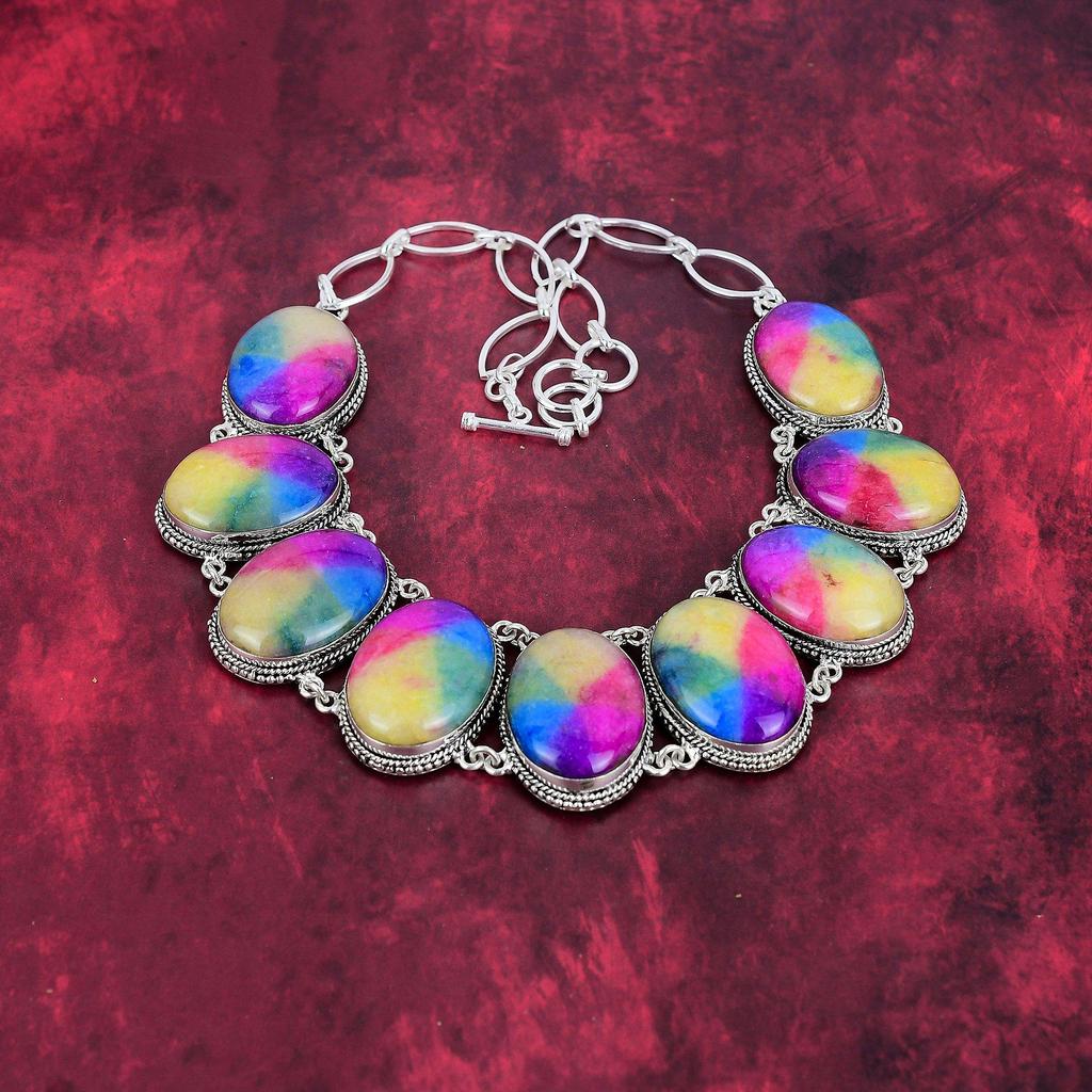 Rainbow Solar Quartz 925 Solid Sterling Silver Necklace with Adjustable Chain, Handmade Gemstone Jewelry Necklace For Thanksgiving