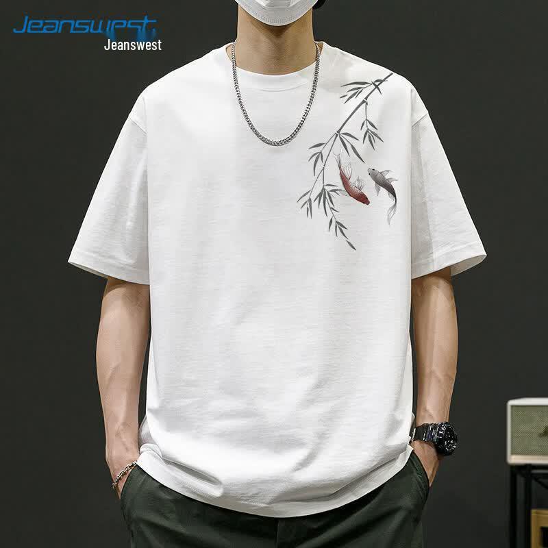 

Jeanswest Men s Guochao Koi Print Cotton T-Shirt 2XL