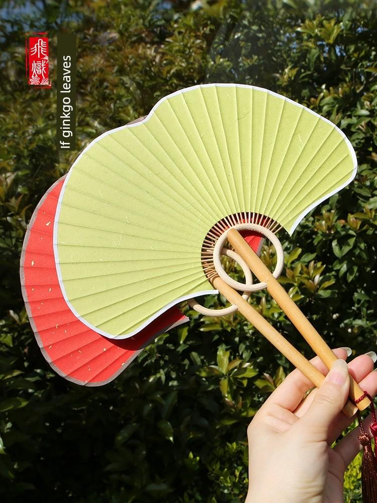 [Flying] Ginkgo Leaf Chinese Ancient Style Fan Circular Fan Waxed Xuan Paper Medium Raw Props Double-Sided Suzhou Temple Fan