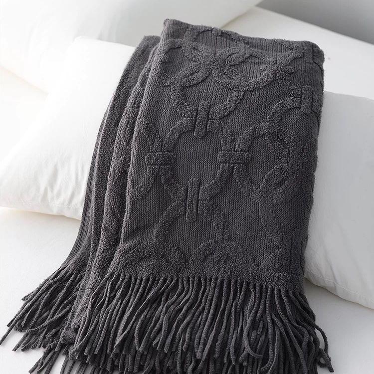 American Vintage Πλεκτή Κουβέρτα Κρεβατιού & Ριχτάρι Καναπέ - Μακρύ Καφέ Κάλυμμα με Σκανδιναβικό Μινιμαλιστικό Σχέδιο