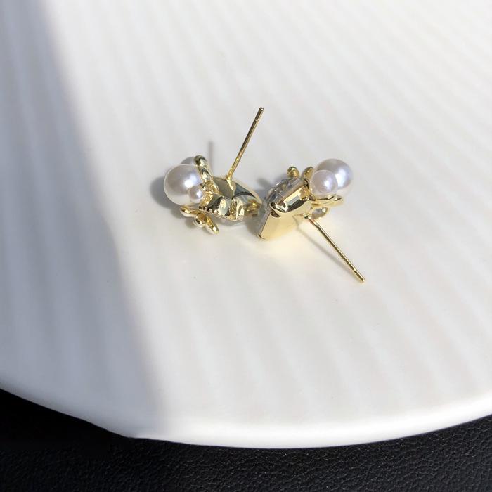 S925 Silver Needle Pearl & Rhinestone Flower Stud Earrings - Exquisite Women's Accessories