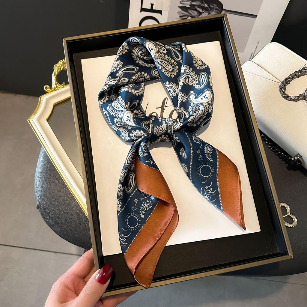 New Luxury Horse Pattern Silk Square Scarf Women Soft Satin Hairband Neckerchief Office Hijab Headband Foulard Bag Ribbons Gift