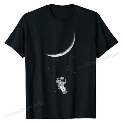 T-shirt Lune Balançoire Astronaute Étoiles Homme de l'Espace Drôle Hauts T-shirt Tout Neuf Coton Personnalisé Homme T-shirts Personnalisés