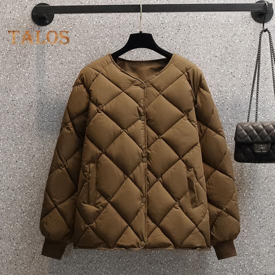 Damen Winter Daunenmantel Rautenstruktur Nähte Dick gepolsterte Taschen Lange Ärmel Einfarbig Einreihige Damenjacke mit elastischen Bündchen